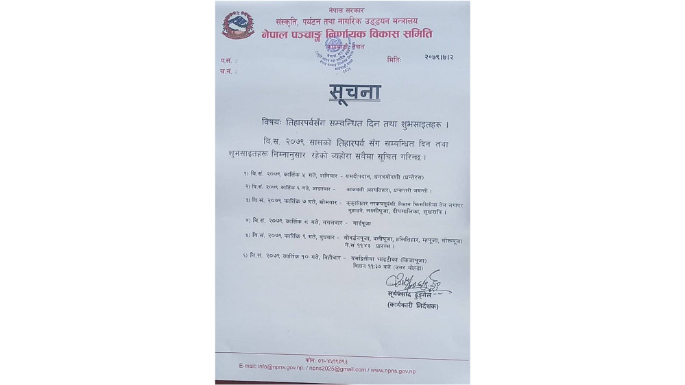 भाइटीकाको साइत कात्तिक १० गते बिहान ११ ;  ३७ बजे