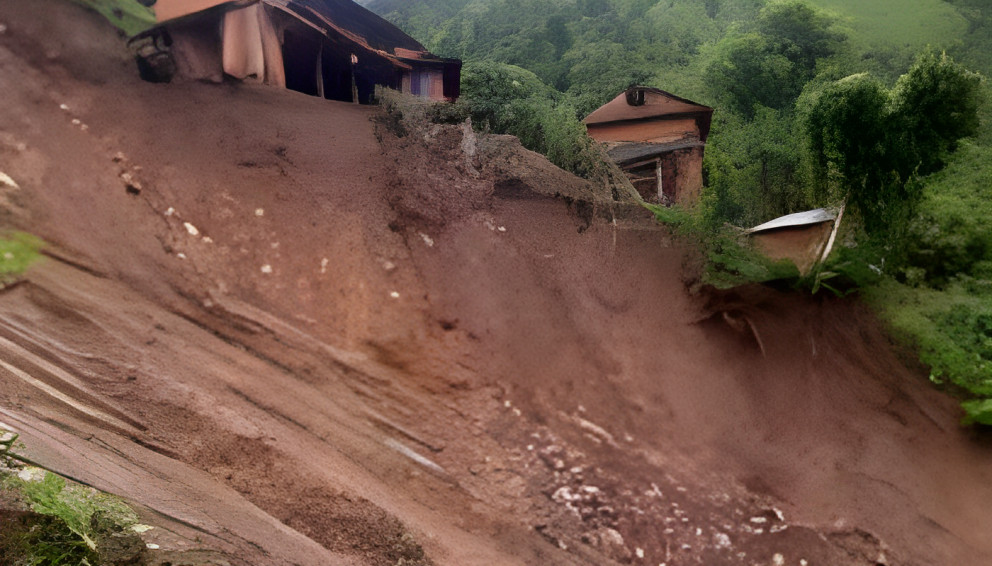 अविरल वर्षाले बाजुरामा ३ तले घर भत्कियो