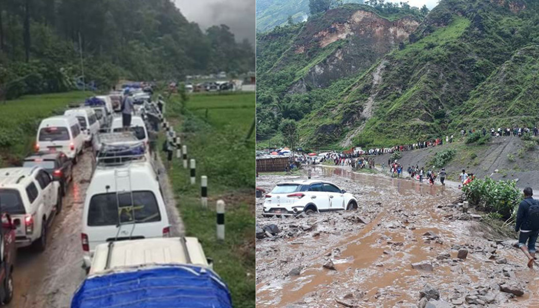 पहिरोले एम्बुलेन्स बीचमै रोकिँदा २ बिरामीको मृत्यु : तीन दिनदेखि शव एम्बुलेन्समै